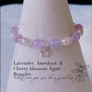 Cherry blossom agate   &Lavender  Amethyst Bracelet A-9